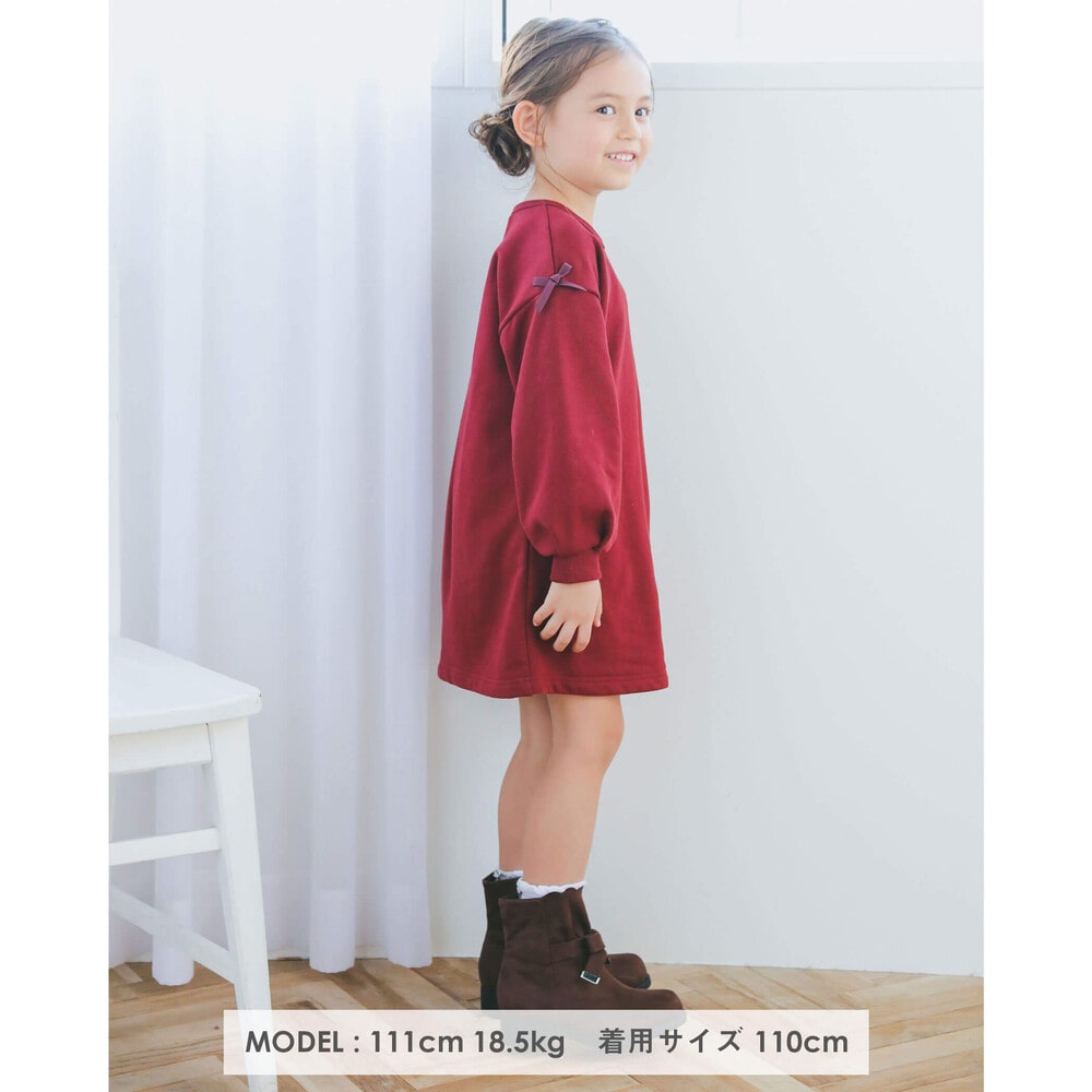 Bebe 小枝 50th ロゴ プリント ボリュームスリーブ 長袖 ワンピース 90 130cm 90cm レッド ワンピース 子供服べべの公式通販サイト Bebe Mall