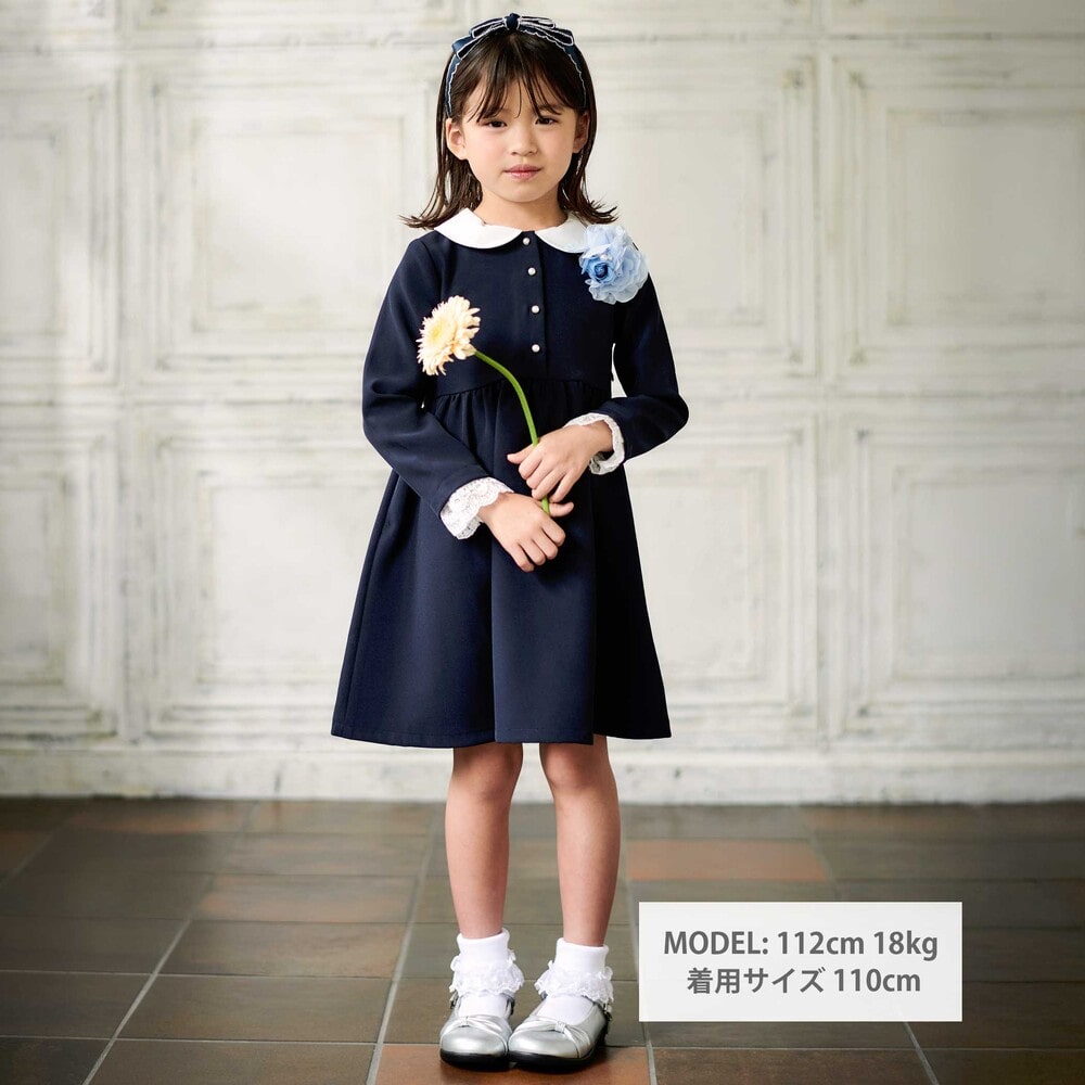 ダブルクロス3way付け襟長袖ギャザーワンピース(110~130cm) ネイビー 110cm