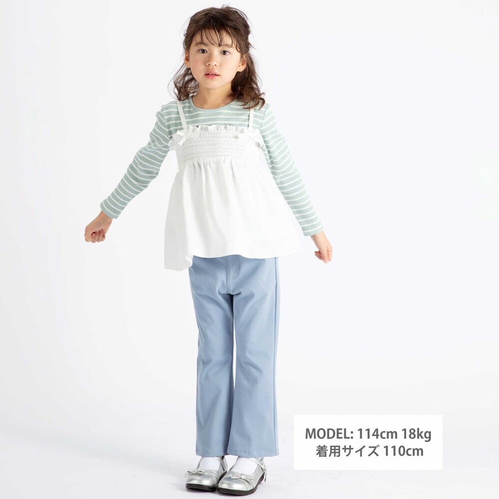 ラメジョーゼットシャーリングキャミ+リブボーダー長袖Tシャツセット(90~160cm) ホワイト 90cm