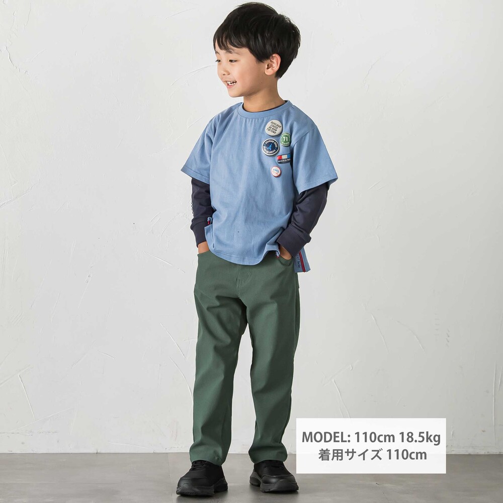 缶バッジ風立体プリント半袖Tシャツ+ロゴ長袖Tシャツ セット(90~160cm) ブルー 90cm