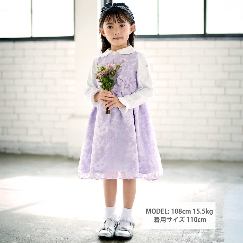 フローラルオパールプリントウエストリボンドレス(110~130cm) パープル系 110cm