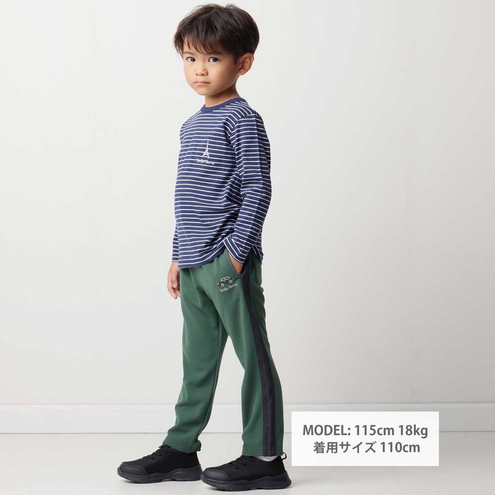 【抗菌・防臭】ミラノリブくるま刺しゅう9分丈ロングパンツ(90~130cm) グリーン SS(90-100cm)