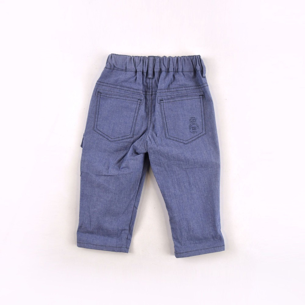 シャンブレー ストレッチ 7分丈 パンツ ( 80cm~150cm) ブルー 140cm