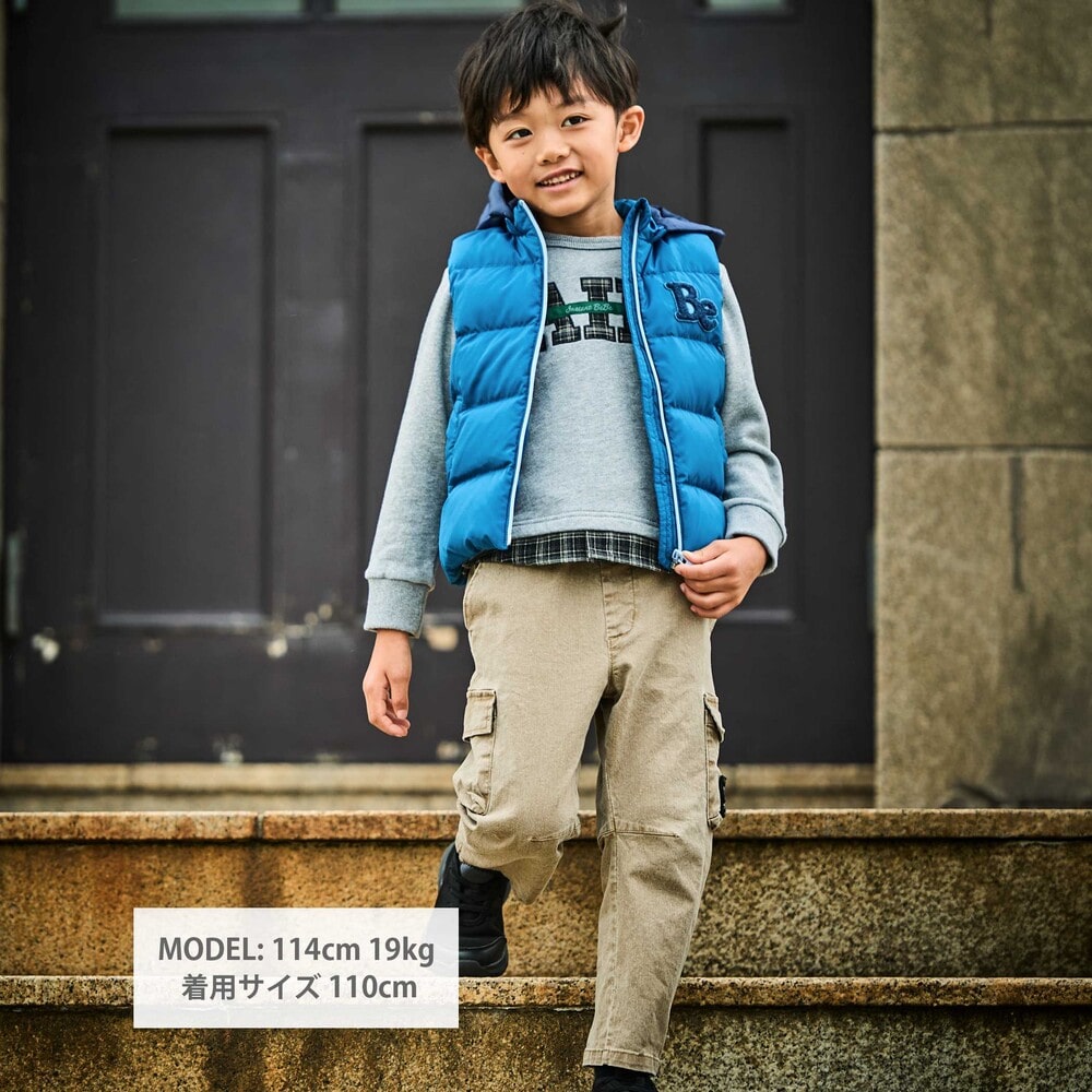 フード付き配色ダウンベスト(90~150cm) ブルー 90cm