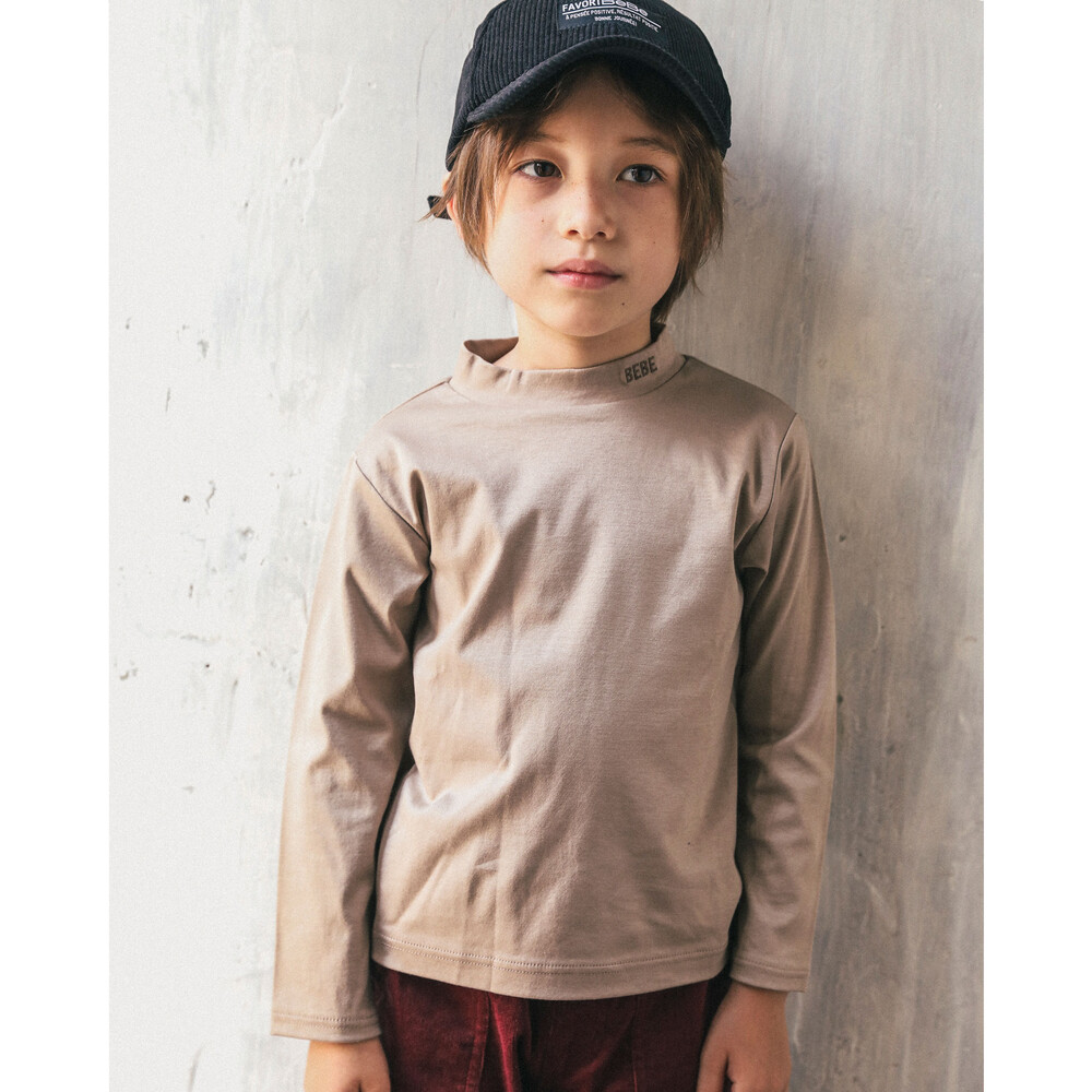 コットン スムース チビ ハイネック Tシャツ (100~150cm) ベージュ 100cm