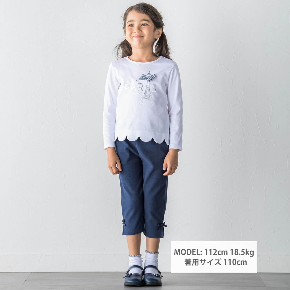 エッフェル塔プリントスカラップTシャツ(90~150cm)(90cm パープル