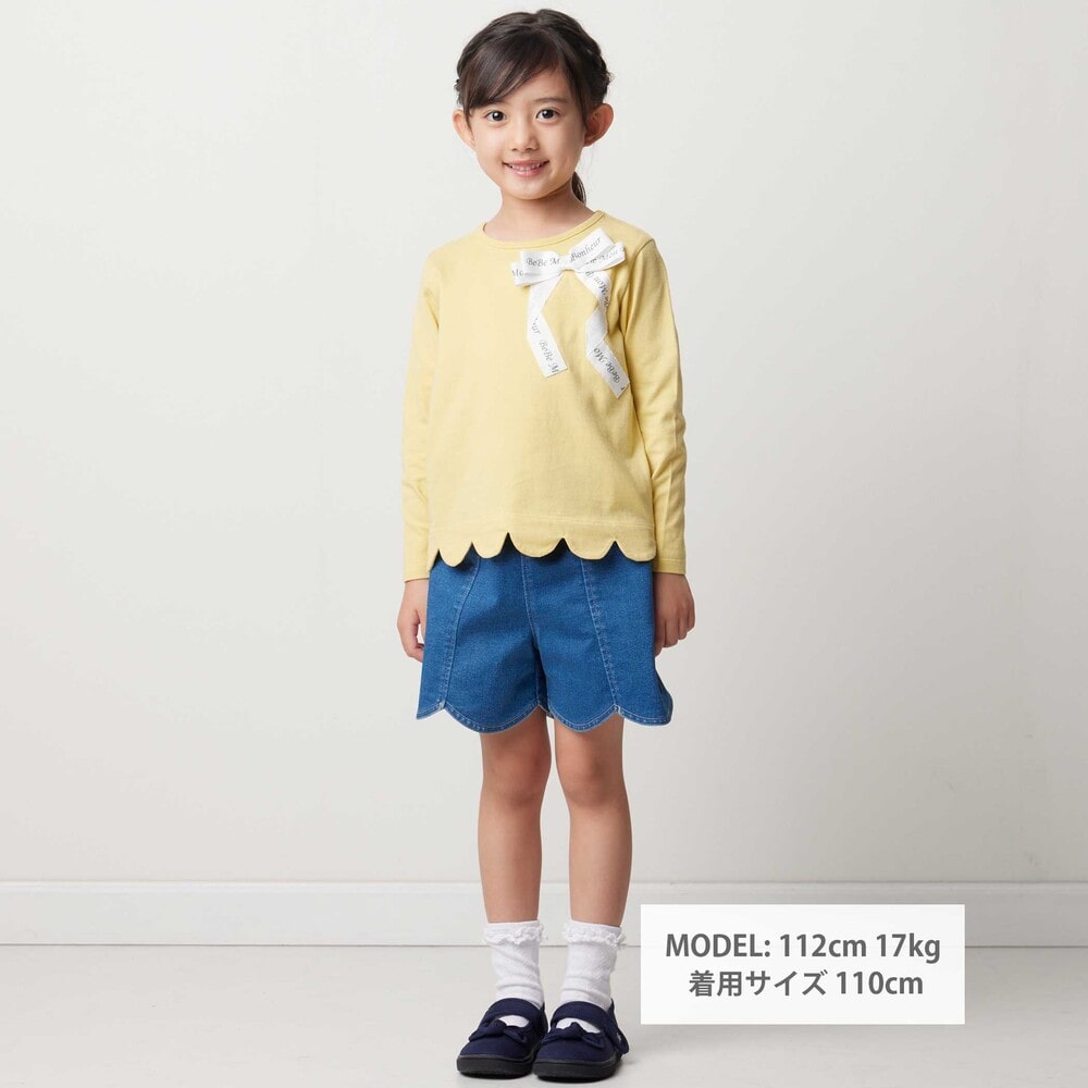 グログランBIGリボンモチーフ裾スカラップ長袖Tシャツ(90~160cm) ネイビー 90cm