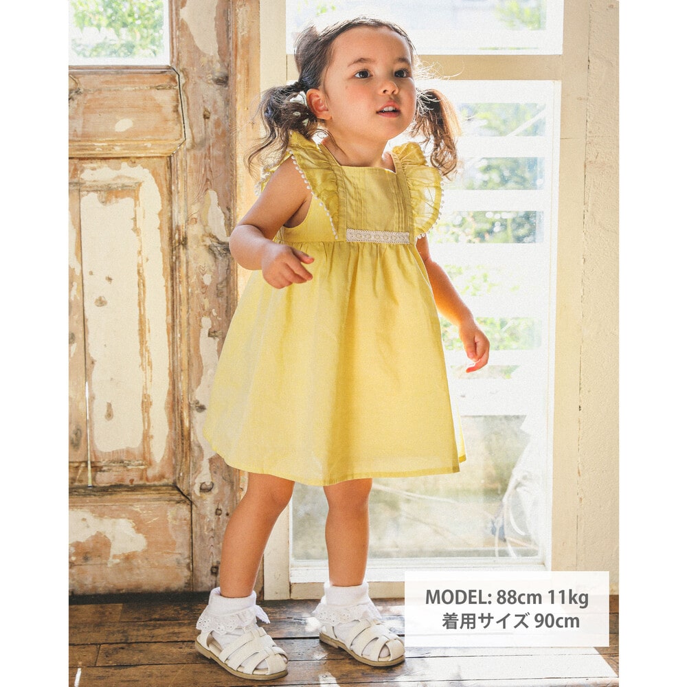 コットンシャンブレー袖フリルワンピースベビー(80~90cm)(80cm イエロー):  新生児/ベビー【女の子・男の子の子ども服と言えば】コットンシャンブレー袖フリルワンピースベビー(80~90cm)(80cm イエロー):  新生児/ベビー【女の子・男の子の子ども服と言えば】-子供服べべの ...