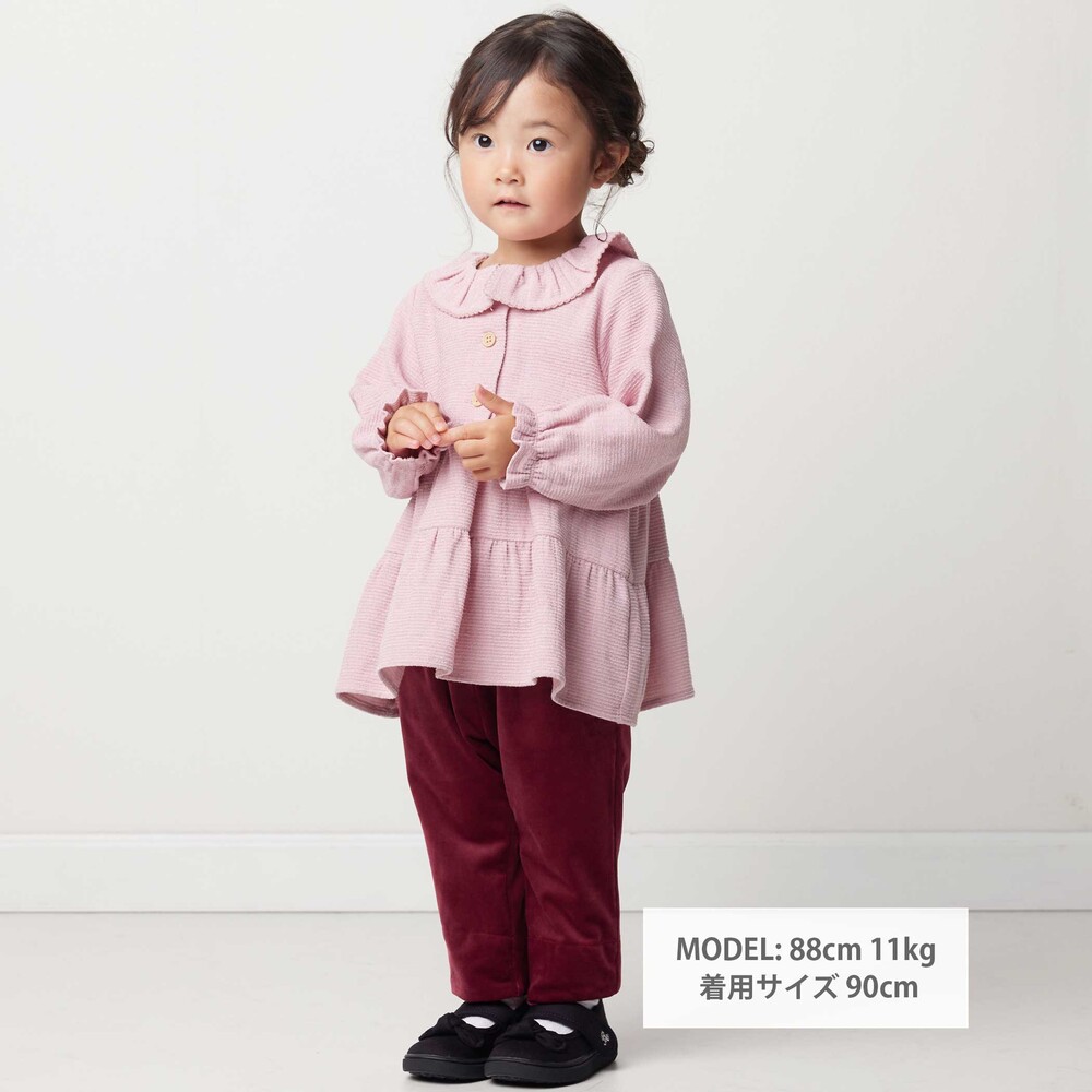 ニットコール裾花柄ロングパンツ(80~90cm) ボルドー 80cm