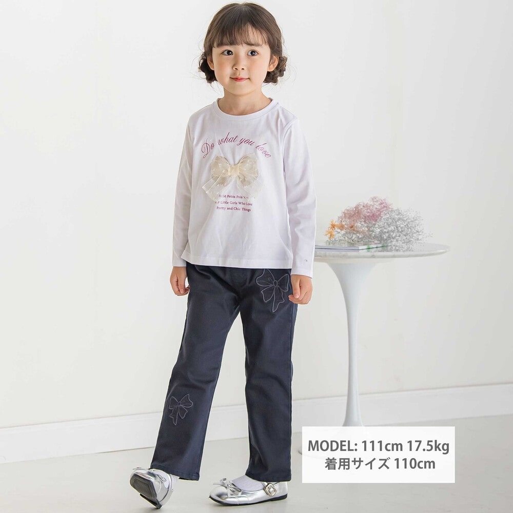 【限定商品】リボン刺しゅうカラーデニムロングパンツ(95~160cm) ネイビー 95cm