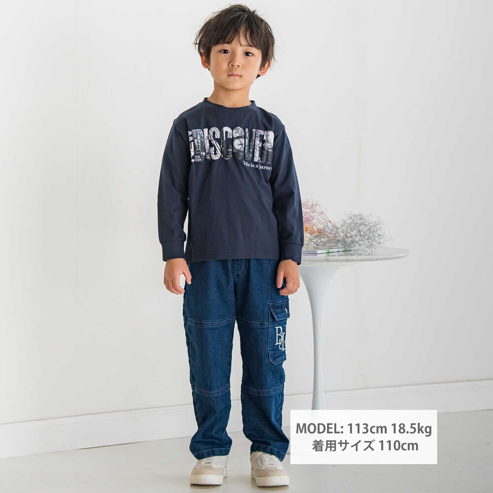 【限定商品】発泡写真プリントロングTシャツ(95~150cm) ネイビー 95cm