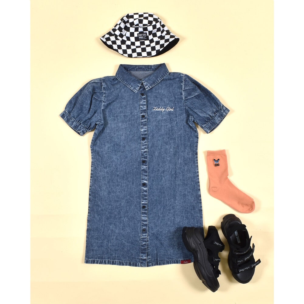 Ziddy 130 160cm パフスリーブ デニム ワンピース 130cm ネイビー ワンピース 子供服べべの公式通販サイト Bebe Mall