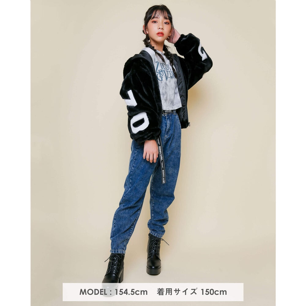 【ニコ☆プチ掲載】 ロゴ ファー フード ジャケット(130cm~160cm) ブラック 130cm