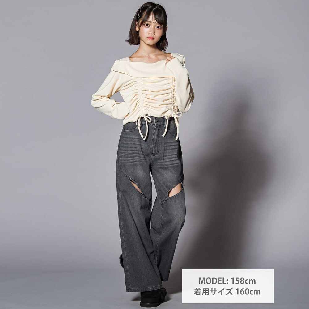 オフショル風シャーリングトップス(130~160cm) ベージュ 130cm