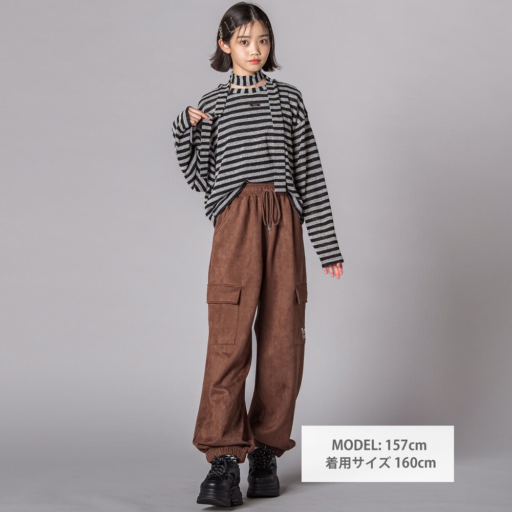 バタフライ刺しゅうスエードライクカーゴパンツ(130~160cm) ブラウン 130cm