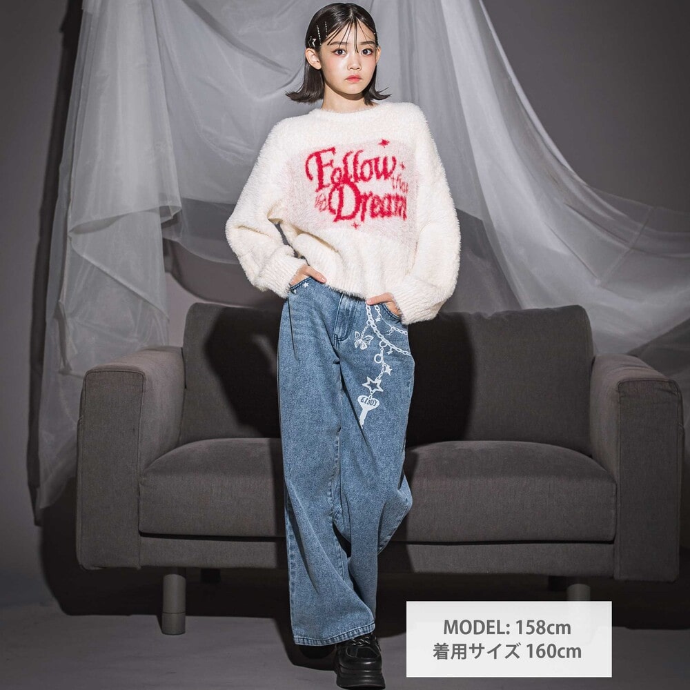 チェーンプリント デニムパンツ(130~160cm) ブルー 130cm
