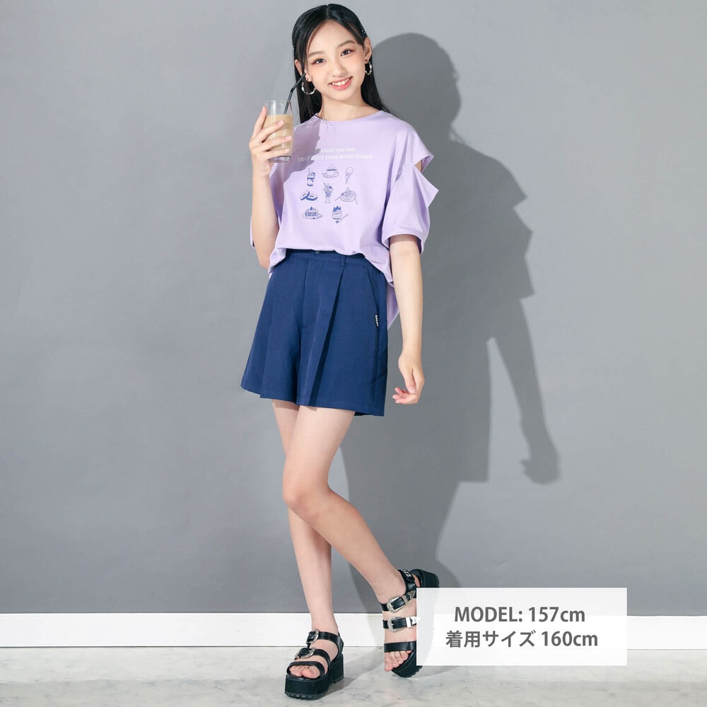 ニコ☆プチ 掲載 】麻調スラブショートパンツ(130~160cm)(130cm
