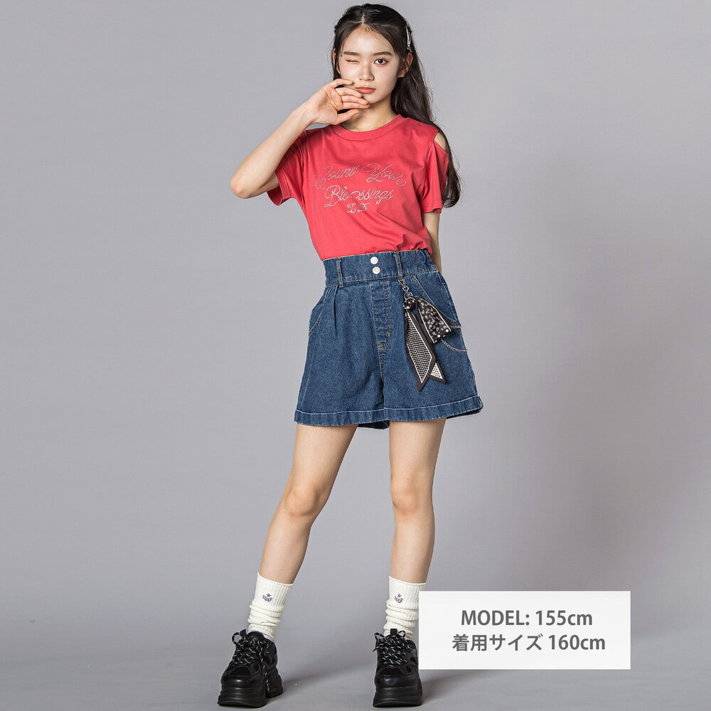 バンダナ付きデニムショートパンツ(130~160cm) ネイビー 130cm