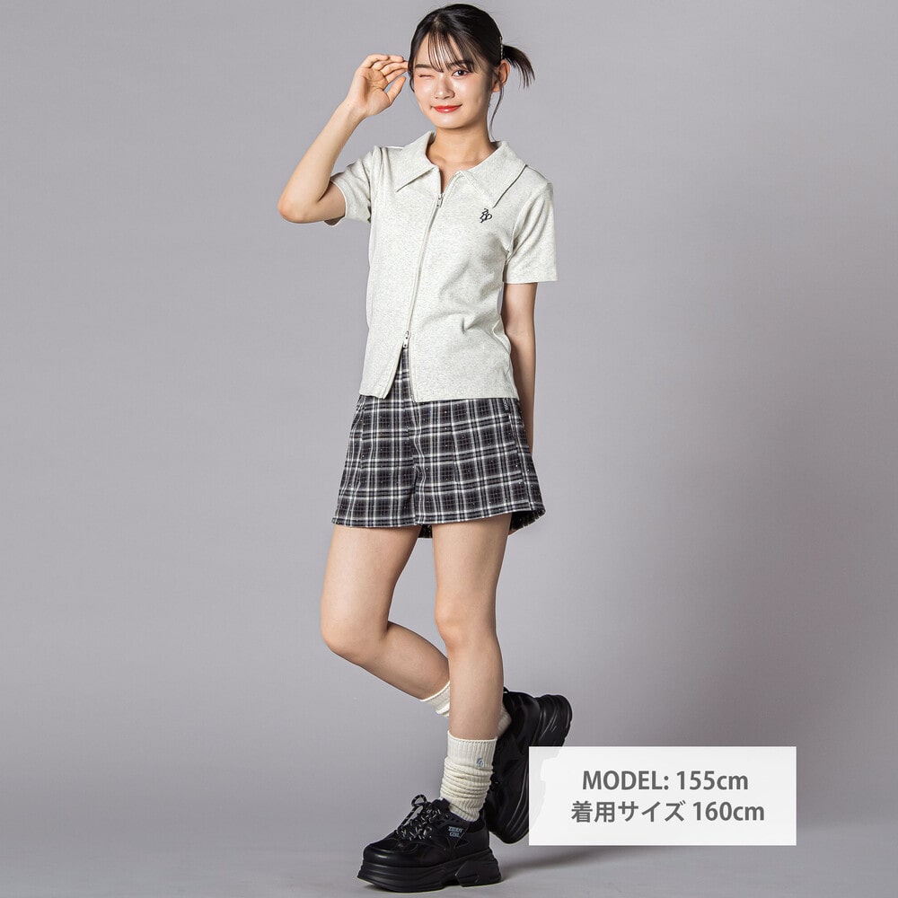 ラインストーンチェックショートパンツ(130~160cm) ブラウン系 130cm