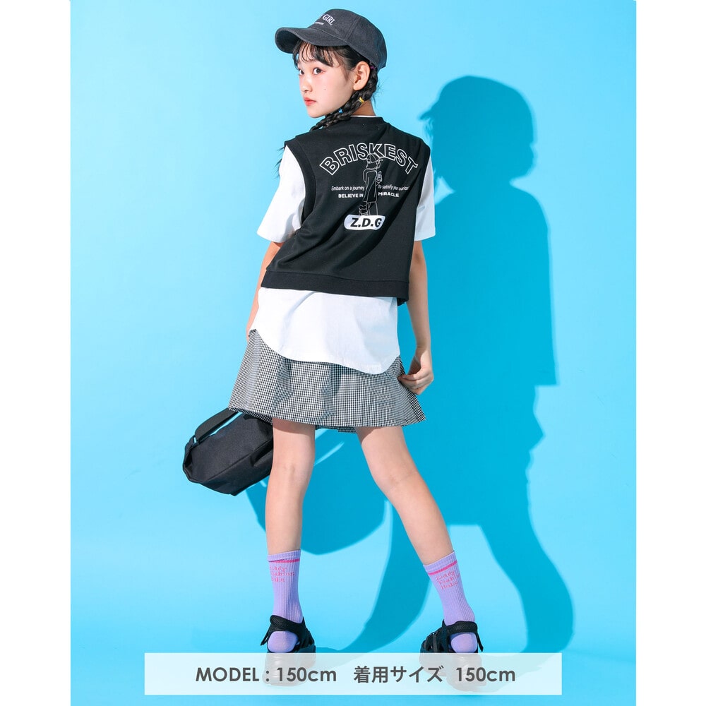 【 ニコ☆プチ 4月号 掲載 】 ネックレス付き ベスト レイヤード風 Tシャツ (130~160cm) ブラック 130cm