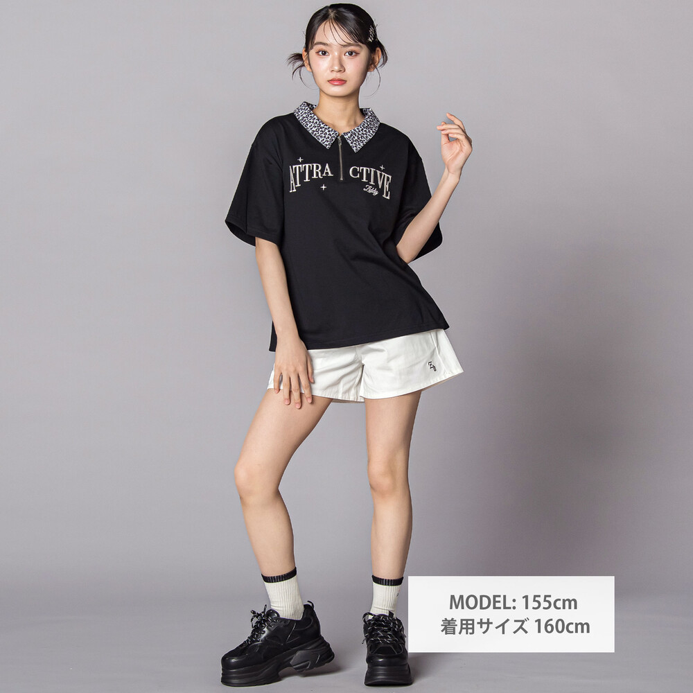 ヒョウ柄ハーフジップTシャツ(130~160cm) ブラック 130cm