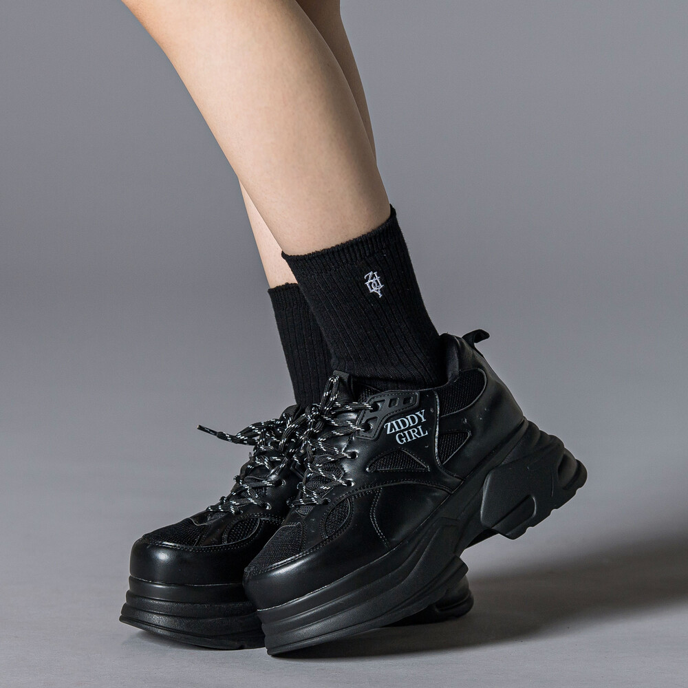 ロゴ刺しゅうリブソックス(19~24cm) ブラック 19-21cm