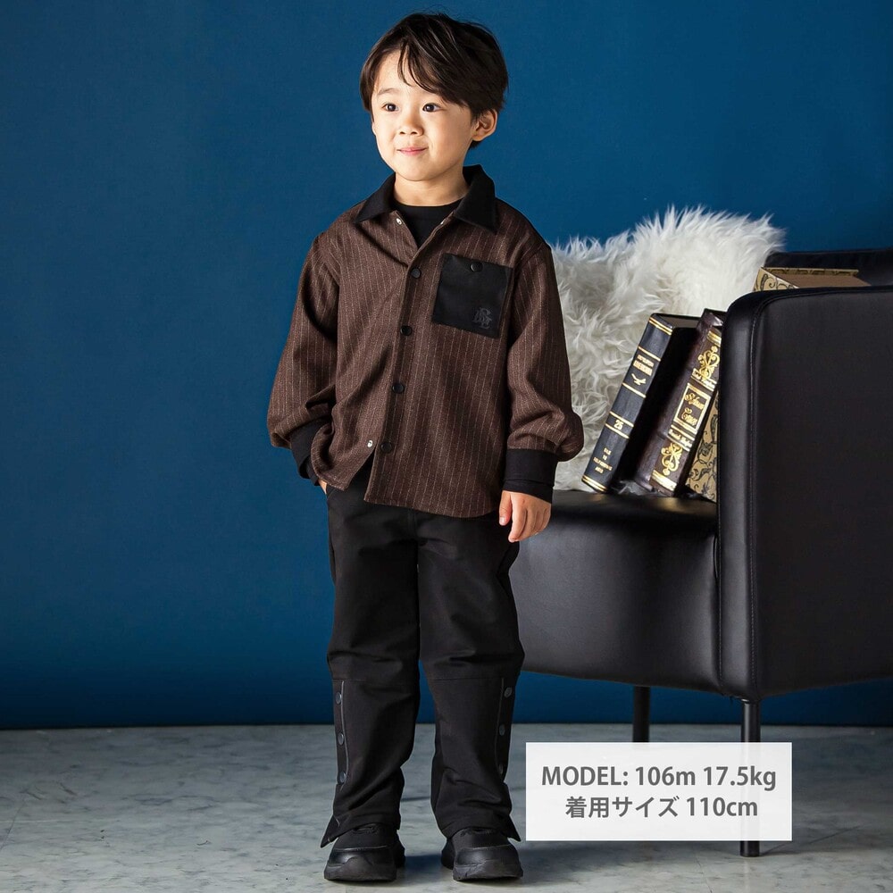 ストライプ長袖ジャケットシャツ(95~150cm) ブラウン系 95cm