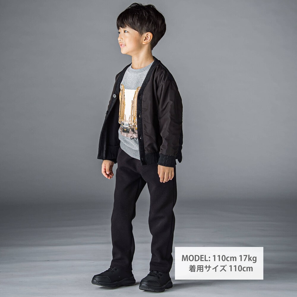 斜めボンディングロングパンツ(95~150cm)(95cm ブラック): ボトム 