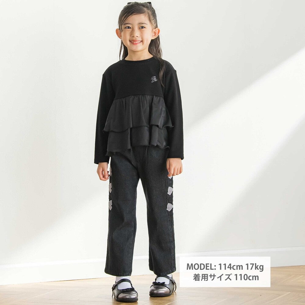 サイドリボンストレッチデニムパンツ(95~160cm) ブラック 95cm