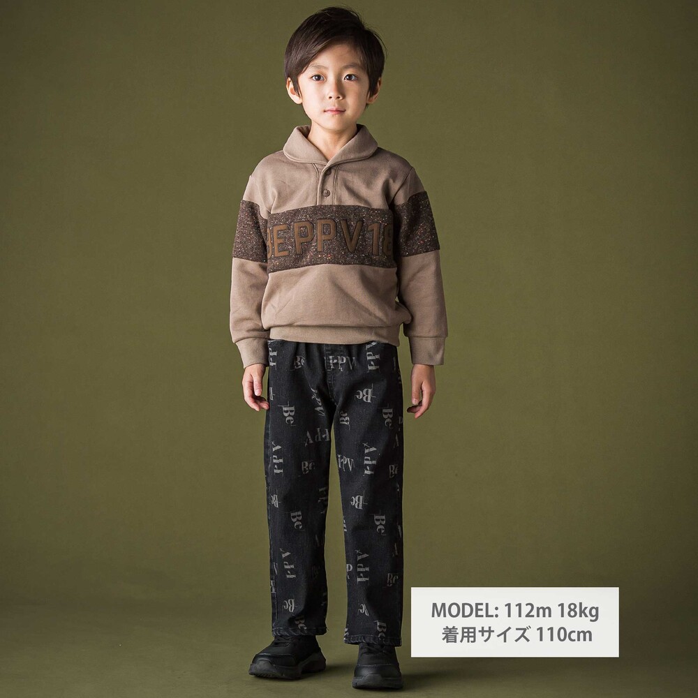ロゴ総柄ストレッチデニムパンツ(95~150cm) ブラック 95cm