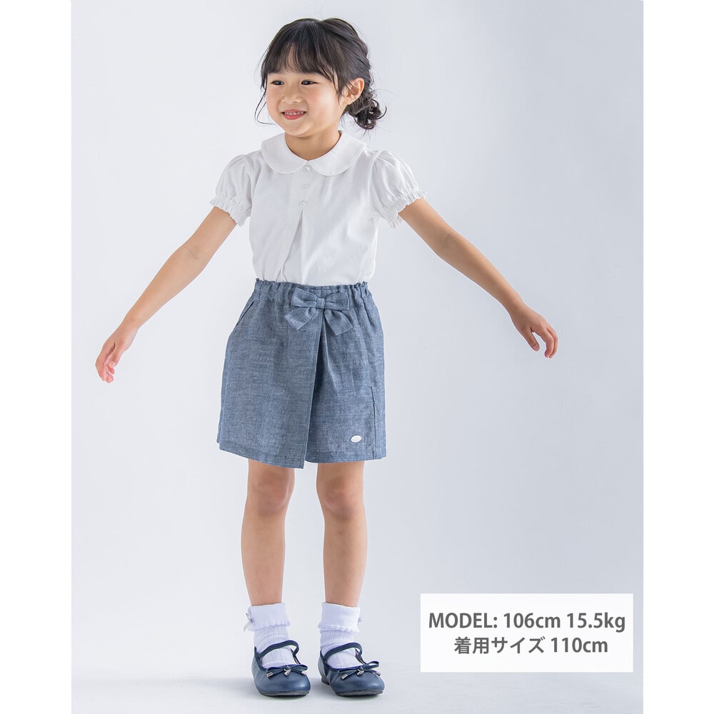 ファッション人気ブランドランキング 綿 麻 リボン キュロットパンツ (100~150cm)(100cm ネイビー パンツ