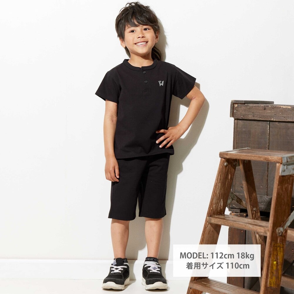 【接触冷感】ヘンリーネックTシャツ&パンツセット(110~160cm) ブラック 110cm
