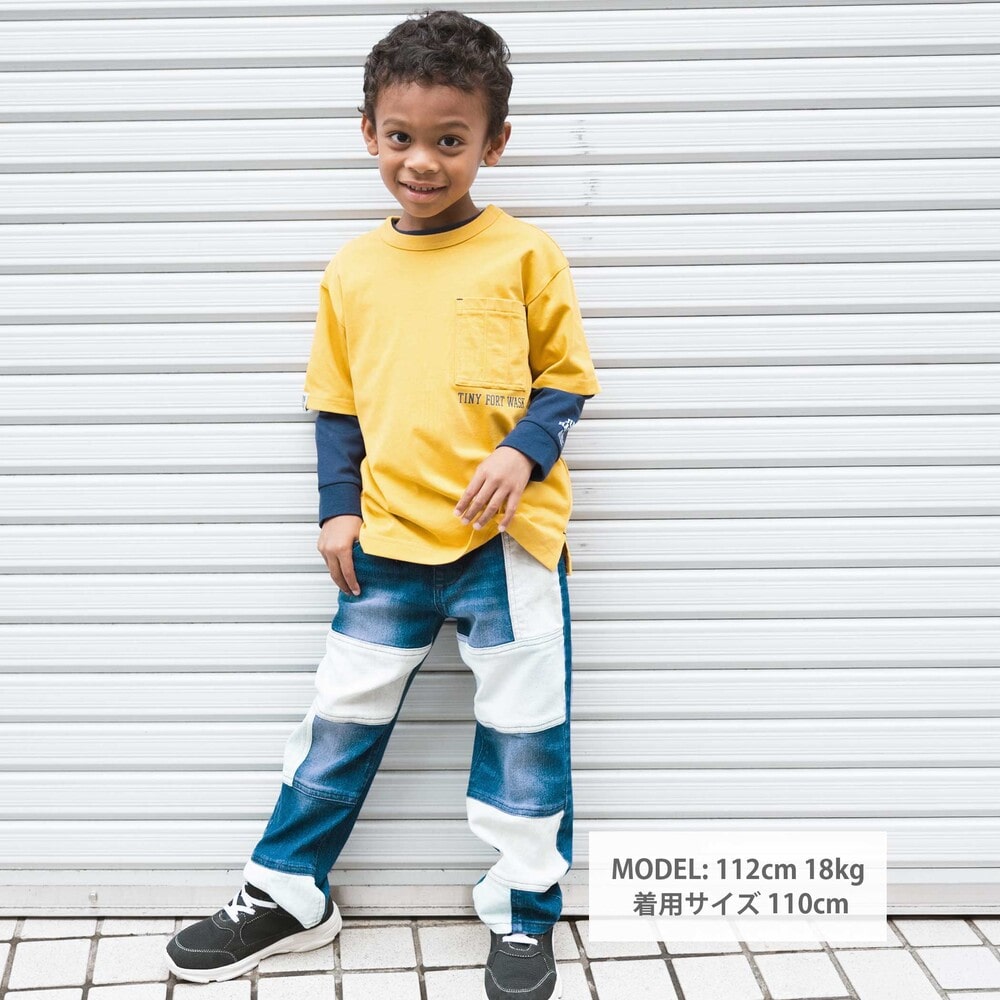 ワークポケット半袖Tシャツ&袖ロゴロンTセット(100~160cm) イエロー 100cm