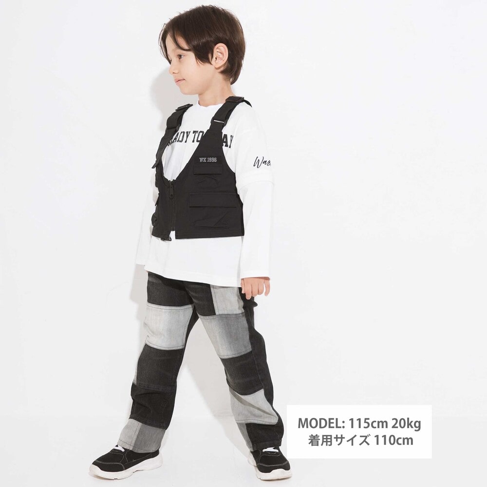 ベスト⇔バッグ 2WAYハンティングベスト&長袖Tシャツセット(110~160cm) ブラック 110cm