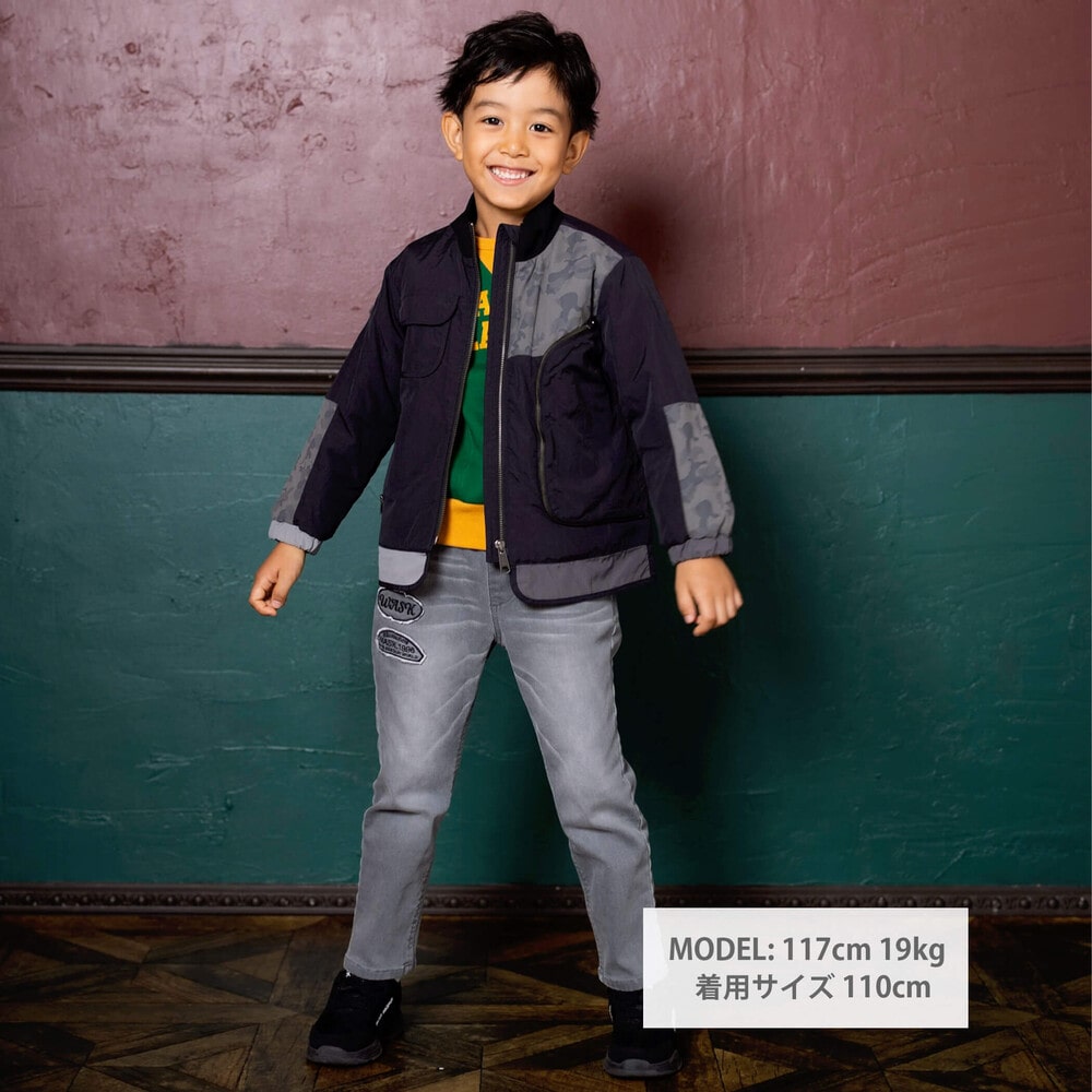無地+迷彩柄 中綿タフタジャケット(100~160cm) ブラウン 100cm