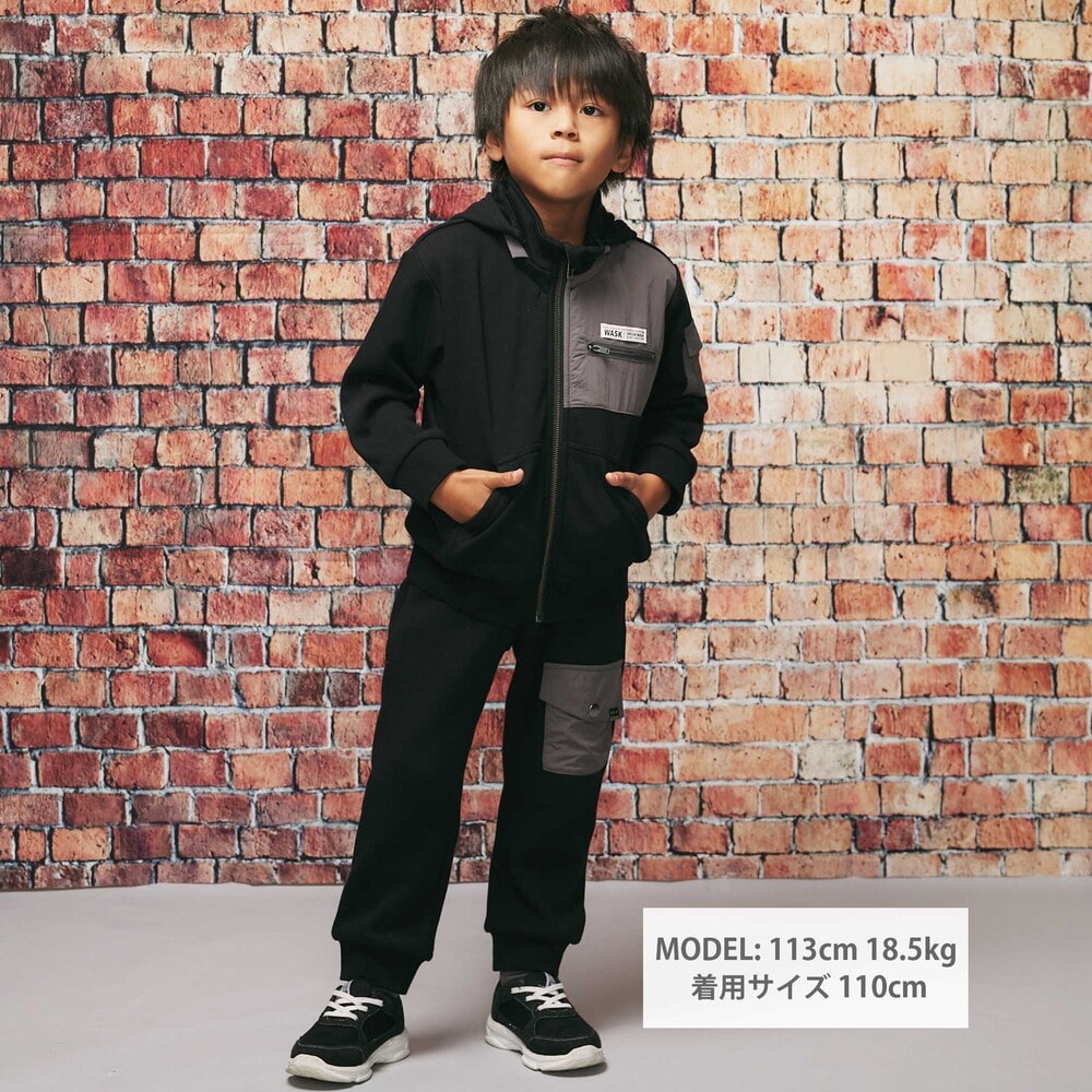 異素材ポケット 裏起毛パーカー(110~160cm)(110cm ブラック