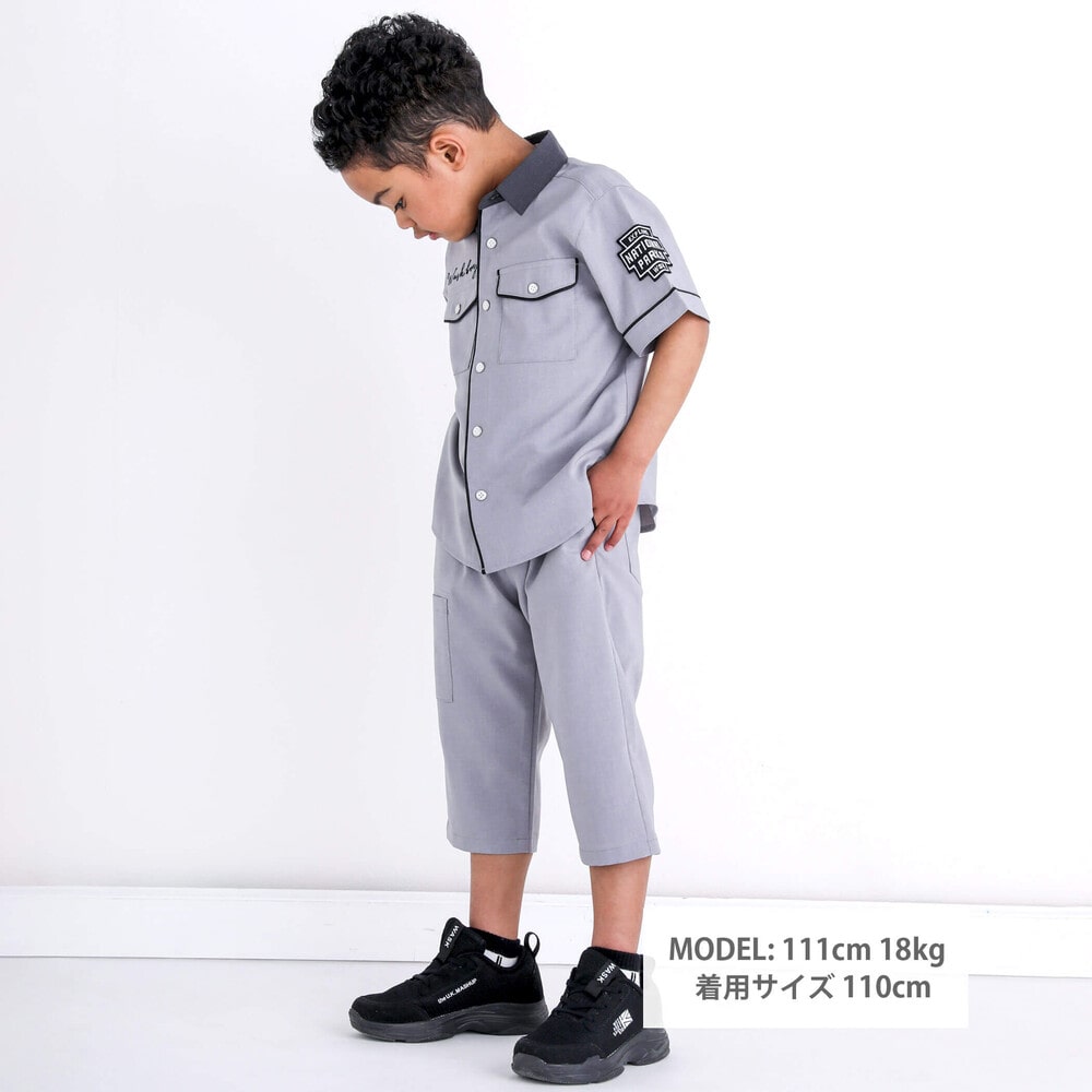 【接触冷感】ファンマートロストレッチパイピングバイカラーシャツ(100~160cm) グレー 100cm