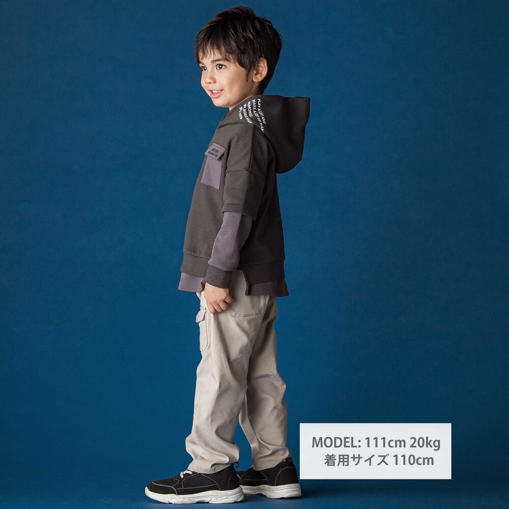 レイヤード風BIGフーディトレーナー(110~160cm) ブラック 110cm