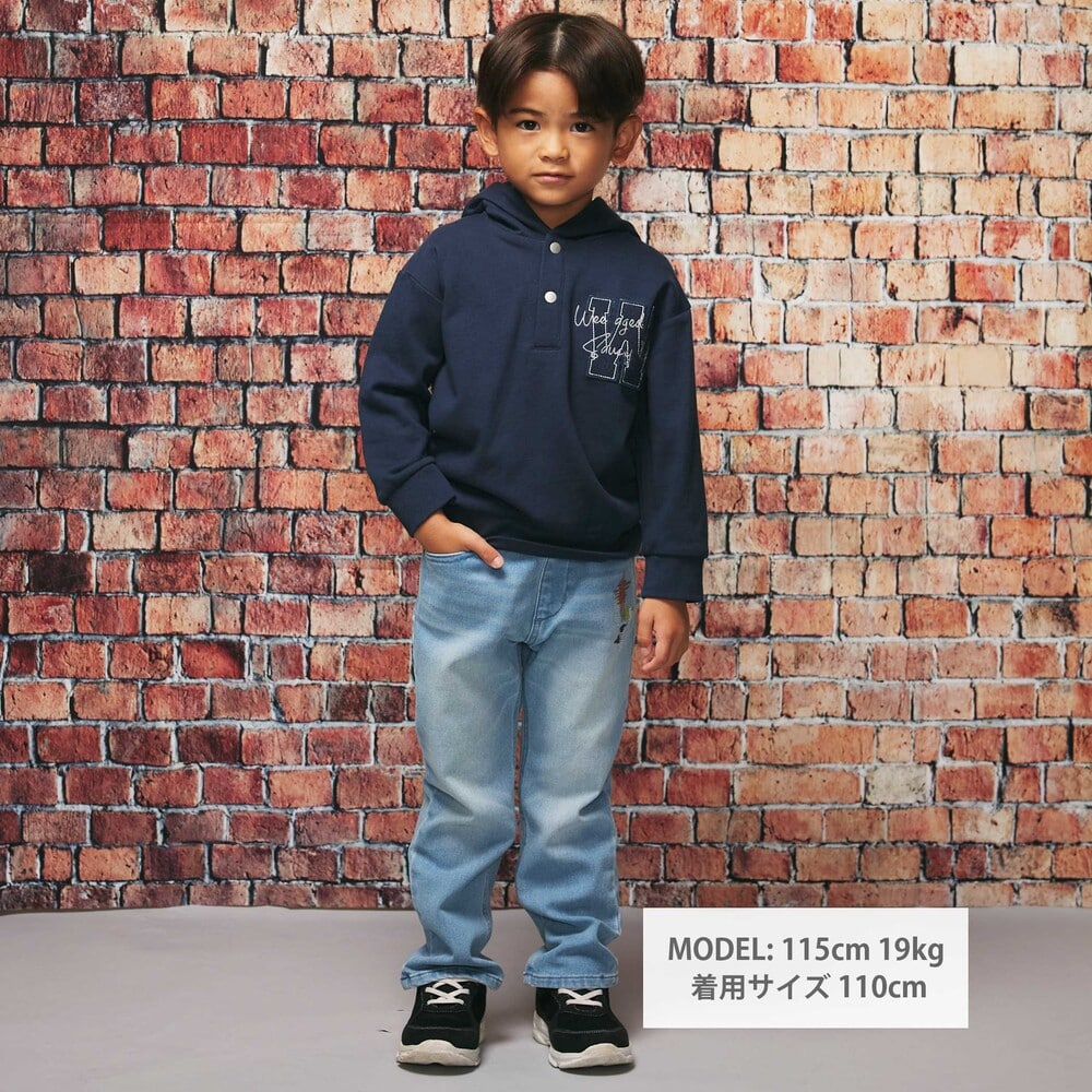 エルボーパッチチェックBIG裏毛フーディ(110~160cm) ネイビー 110cm