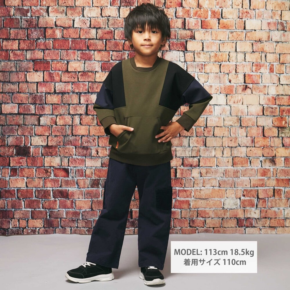 配色切替ダンボールニットBIGトレーナー(110~160cm) グリーン 110cm