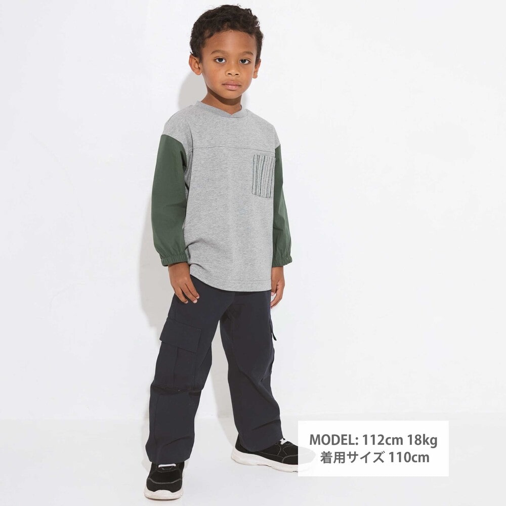 ストレッチキャンバス カーゴワイドパンツ(110~160cm) ネイビー 110cm