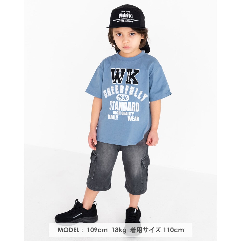 三角 切り替え WASK パッチ Tシャツ (100~160cm) ブルー 100cm