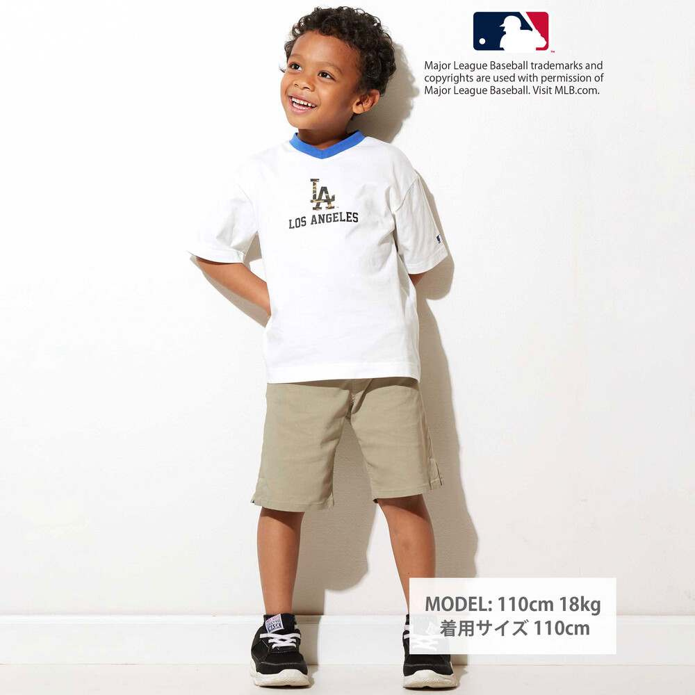 【MLB】 モチーフ VネックTシャツ(100~160cm) グレー 100cm