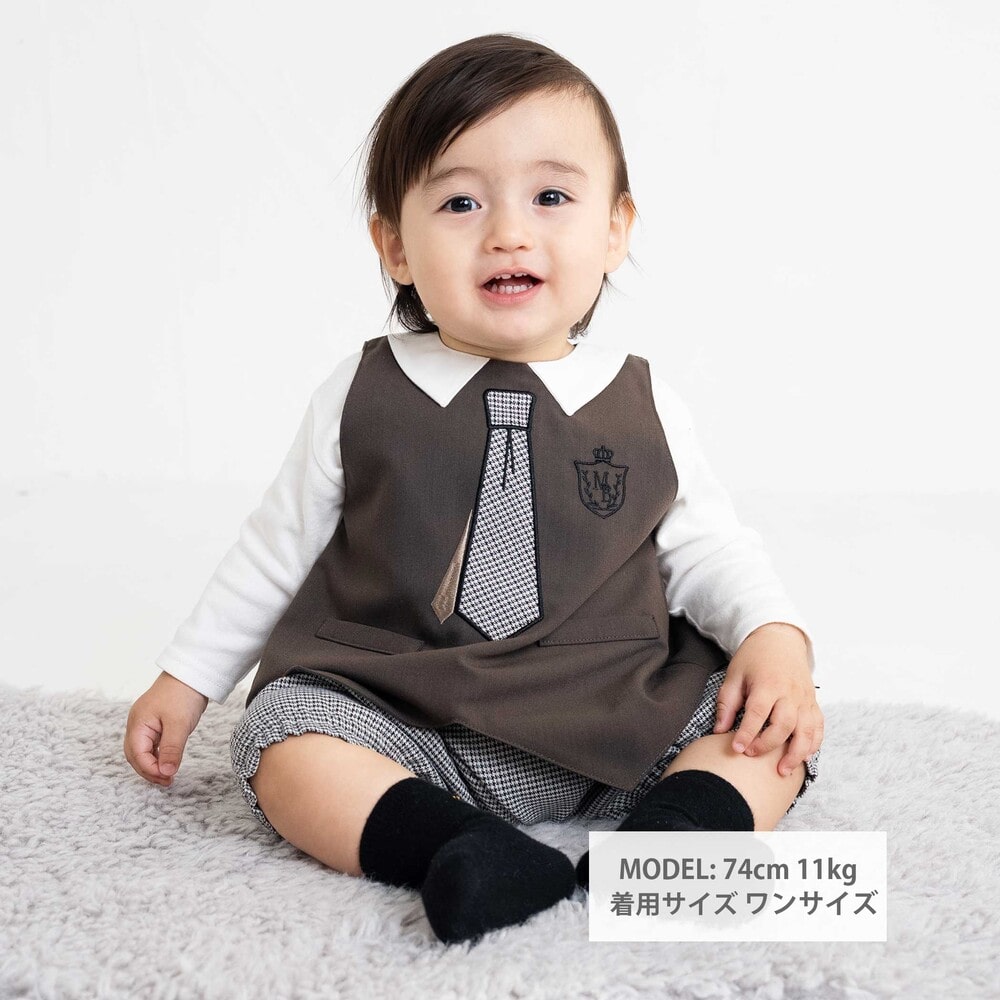 【ギフトボックス付】ジャケット風スタイ&パンツセット(60~80cm) ブラウン系 ワンサイズ