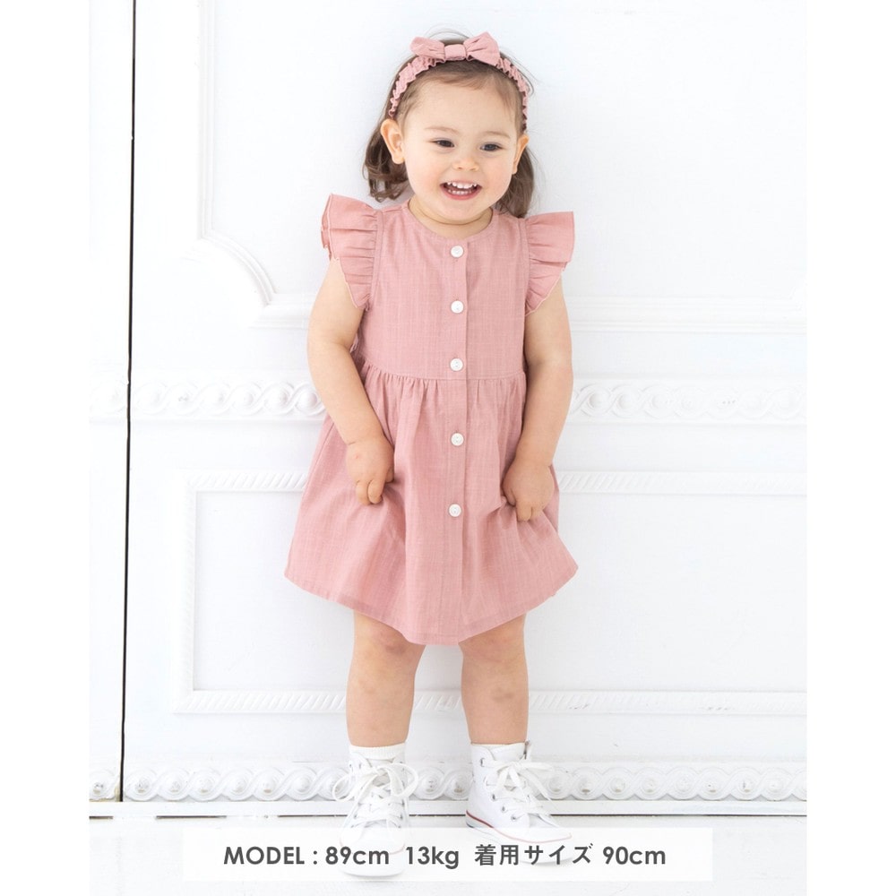ナチュラル リネンライク コットン フリル ワンピース 80 110cm 80cm グリーン ワンピース 子供服べべの公式通販サイト Bebe Mall