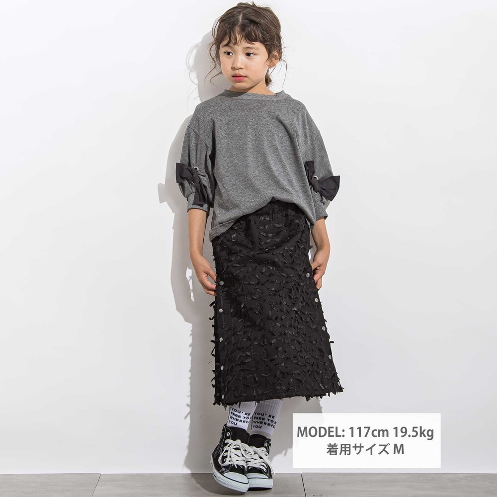 チュールリボンモチーフサイドプリーツスカート 親子お揃い(110~140cm) ブラック M(110~125cm)
