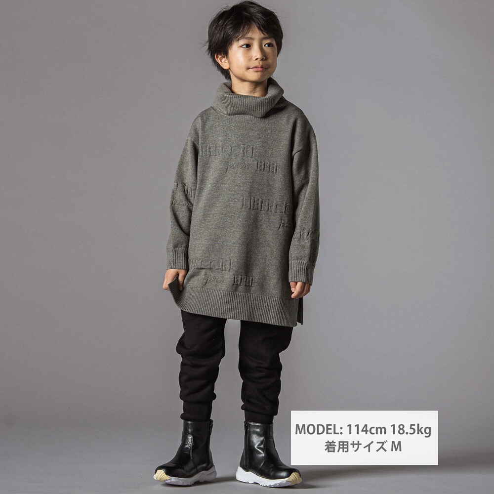 ロゴジャガードタートルネックロングセーター親子お揃い(95~140cm) グレー S(95-110cm)