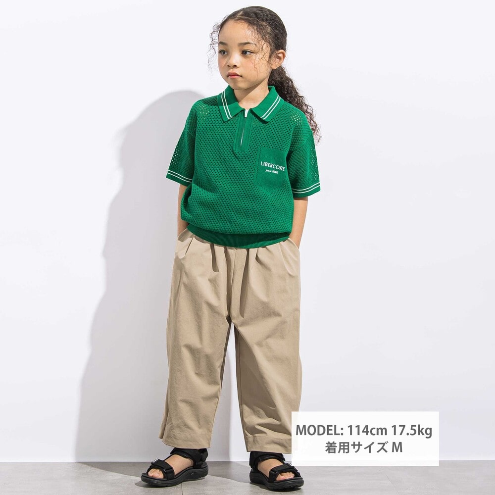 メッシュサマーコットンニットZIPポロシャツ親子お揃い(110~140cm) ブラック M(110~125cm)