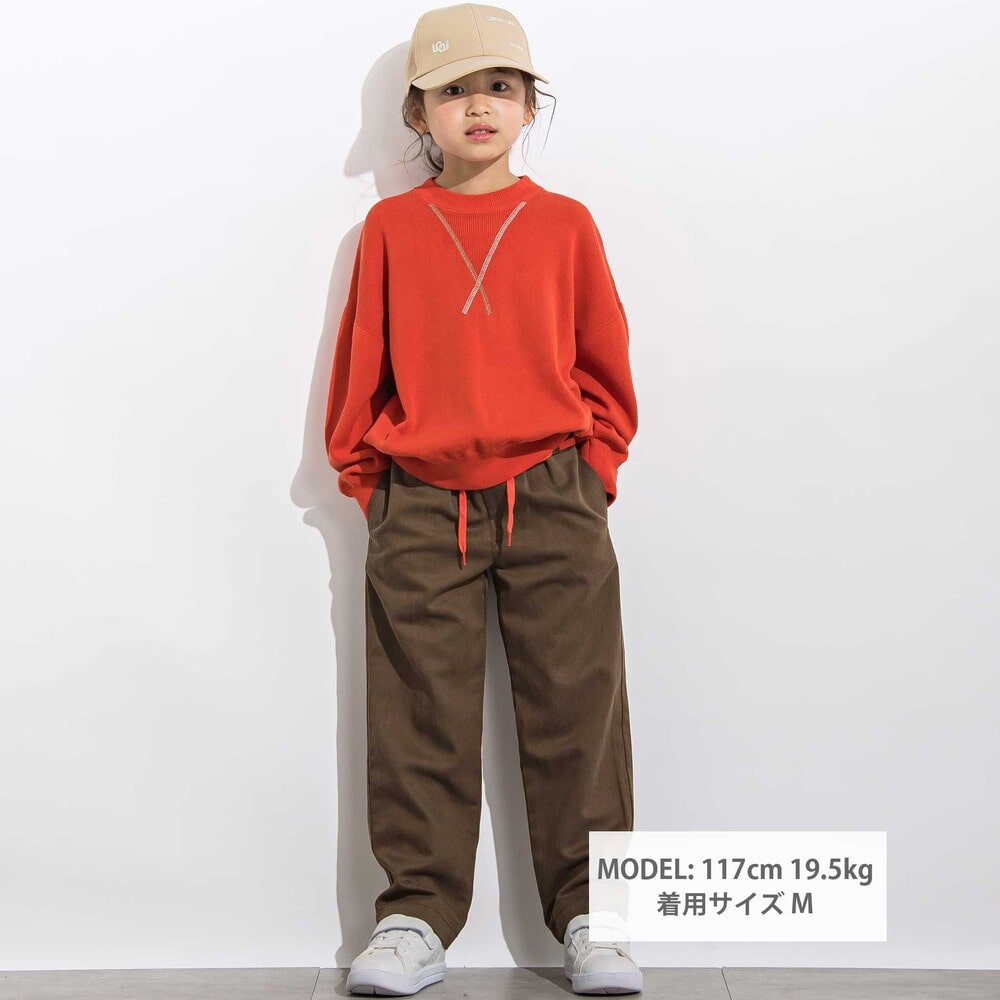 強撚糸スウェット風カラーニットプルオーバー 親子お揃い(110~140cm) グリーン M(110~125cm)