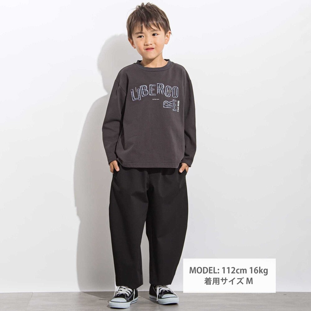 ジグザグステッチレタリングロゴ天竺長袖Tシャツ 親子お揃い(110~140cm) グレー M(110~125cm)